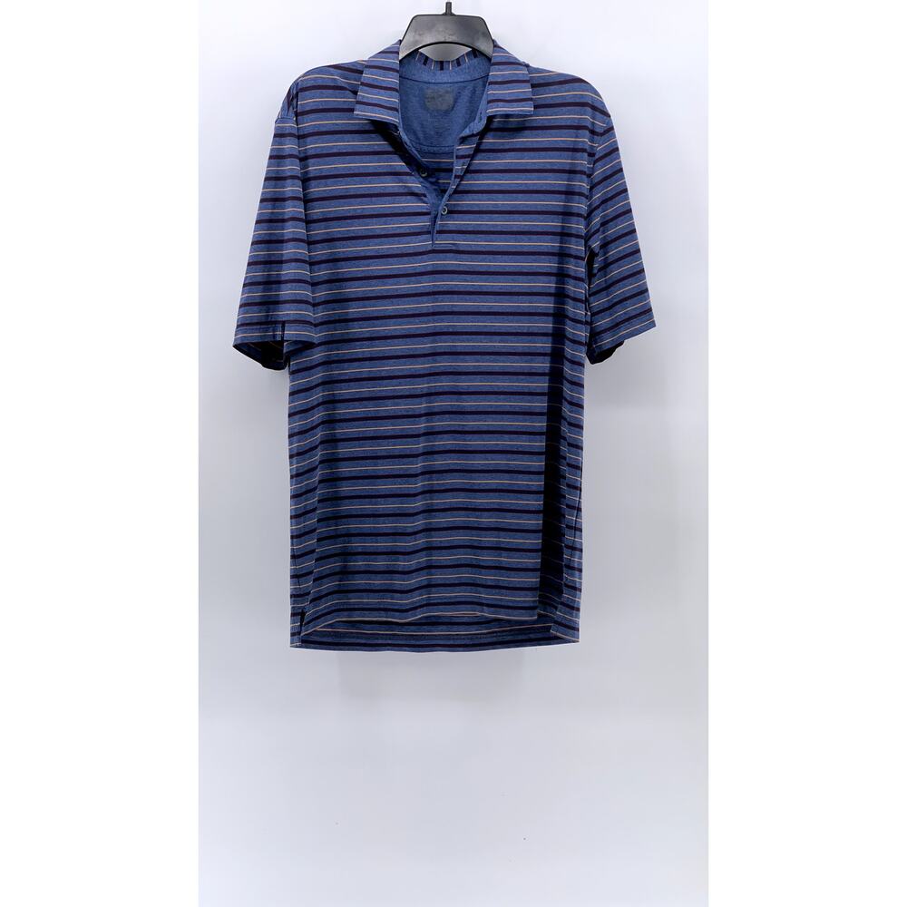UNBRANDED Men's Blue-Burgundy Striped Short Sleeve Casual Polo Shirt SZ M